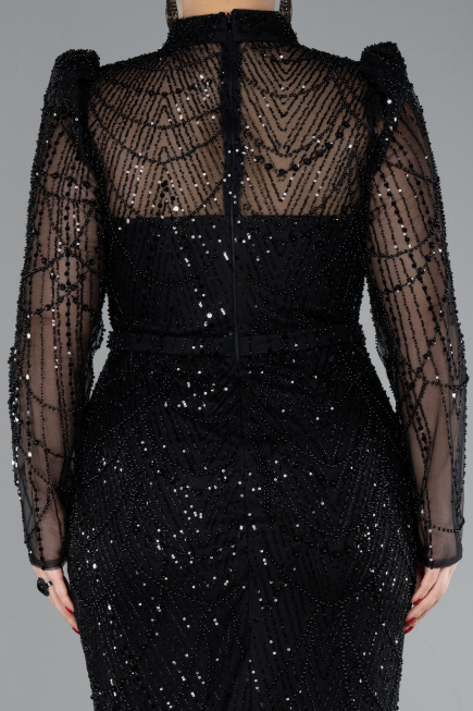 Abendkleid im Meerjungfrau-Stil Lang Schwarz ABU4526
