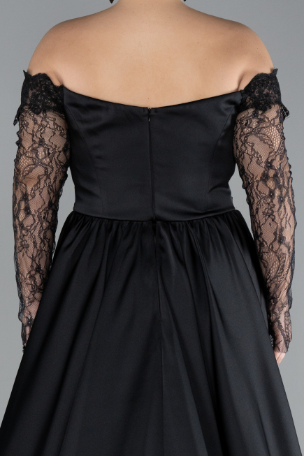 Kleider in Großen Größen Lang Satin Schwarz ABU4348