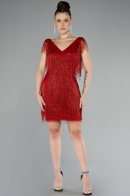 Designer Abendkleid Mini Steinbesetzt Rot ABK2199