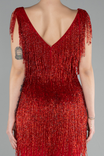 Designer Abendkleid Mini Steinbesetzt Rot ABK2199