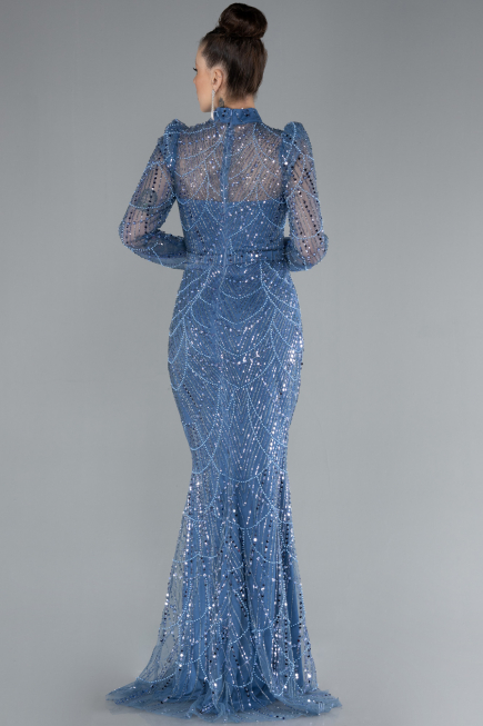 Abendkleid im Meerjungfrau-Stil Lang Indigo ABU4526