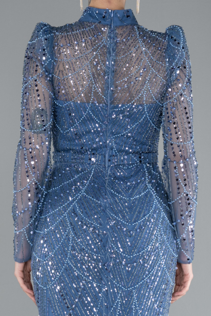 Abendkleid im Meerjungfrau-Stil Lang Indigo ABU4526