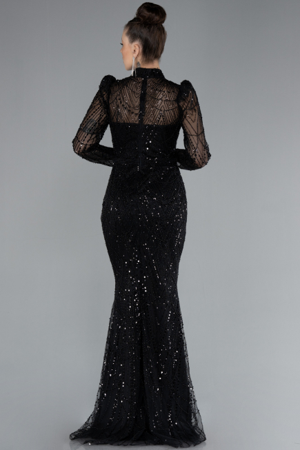 Abendkleid im Meerjungfrau-Stil Lang Schwarz ABU4526