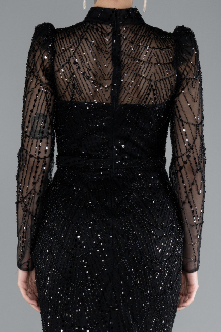 Abendkleid im Meerjungfrau-Stil Lang Schwarz ABU4526