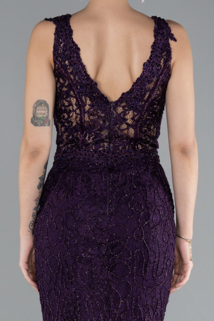 Abendkleid im Meerjungfrau-Stil Lang Guipure Spitze Violett dunkel ABU4493