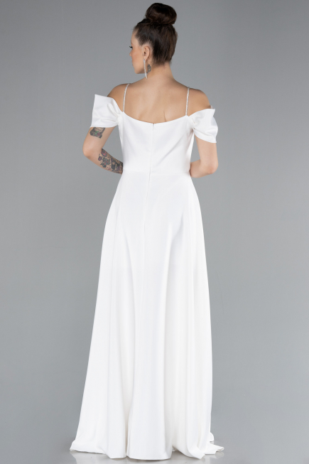 Abschlusskleid Lang Satin Weiß ABU4531