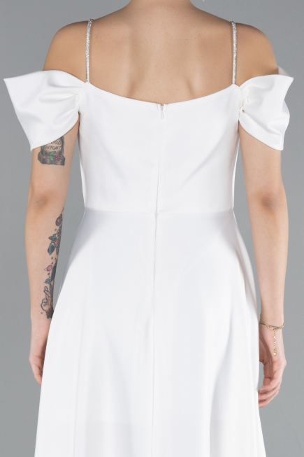 Abschlusskleid Lang Satin Weiß ABU4531