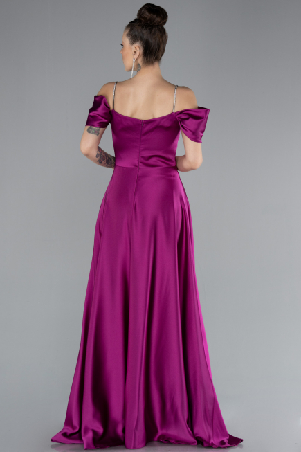 Abschlusskleid Lang Satin Fuchsie ABU4531