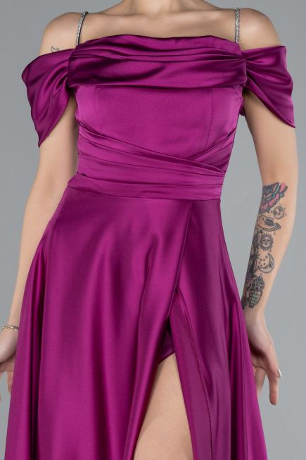Abschlusskleid Lang Satin Fuchsie ABU4531