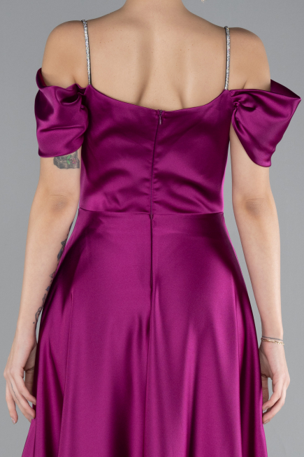 Abschlusskleid Lang Satin Fuchsie ABU4531