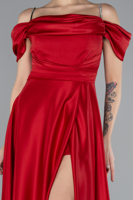 Abschlusskleid Lang Satin Rot ABU4531