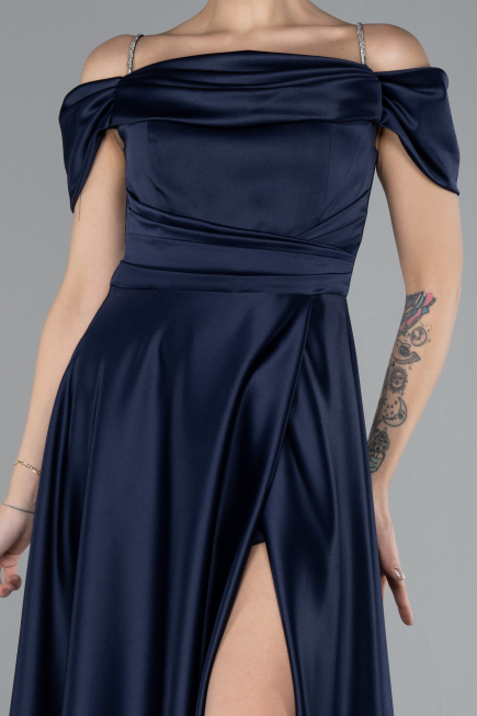 Abschlusskleid Lang Satin Marineblau ABU4531