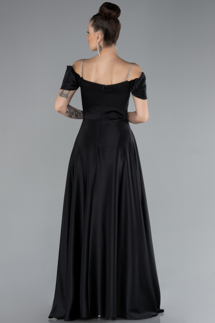 Abschlusskleid Lang Satin Schwarz ABU4531