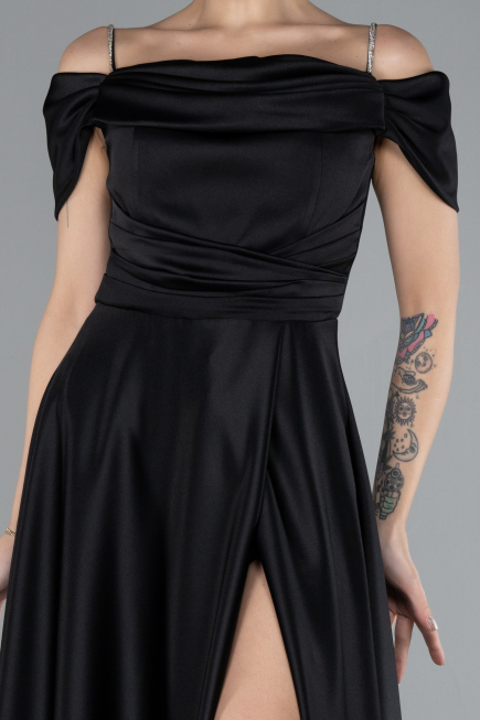 Abschlusskleid Lang Satin Schwarz ABU4531