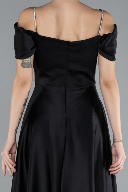 Abschlusskleid Lang Satin Schwarz ABU4531