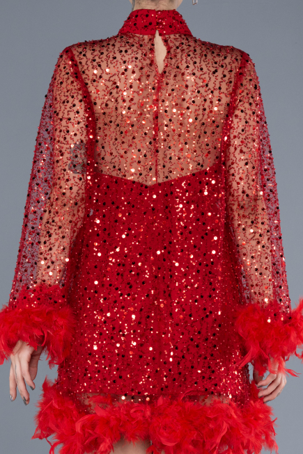 Partykleid Kurz Schuppig Rot ABK2202