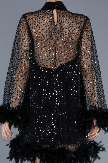 Partykleid Kurz Schuppig Schwarz ABK2202