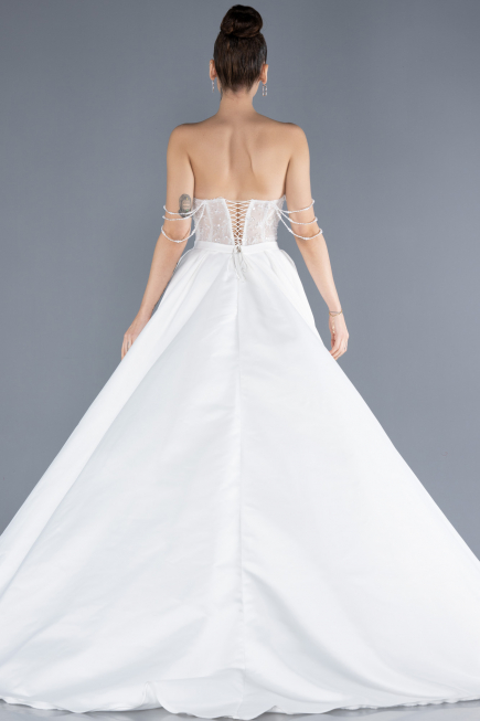 Hochzeitskleider Lang Satin Weiß ABU4567