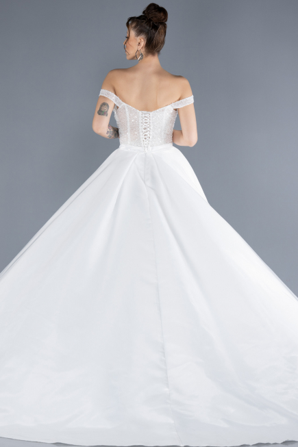 Hochzeitskleider Lang Satin Weiß ABU4578
