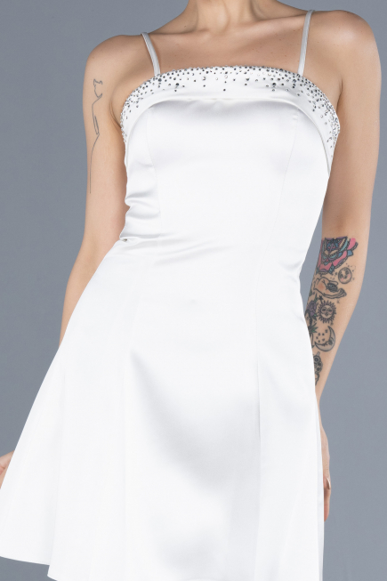 Partykleid Kurz Satin Weiß ABK2225