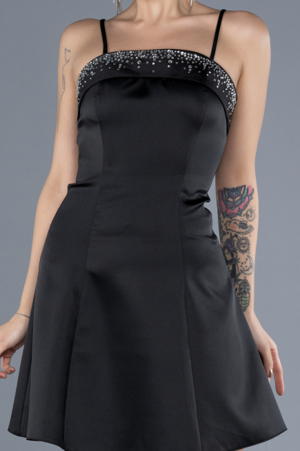 Partykleid Kurz Satin Schwarz ABK2225