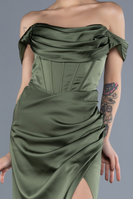 Abschlusskleid Lang Satin Khaki ABU4582