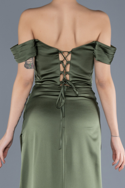 Abschlusskleid Lang Satin Khaki ABU4582