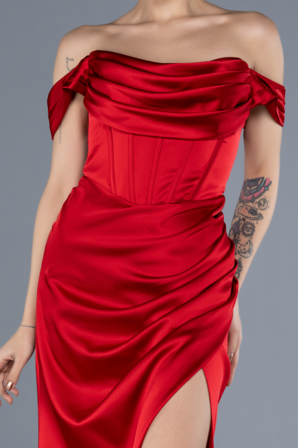 Abschlusskleid Lang Satin Rot ABU4582