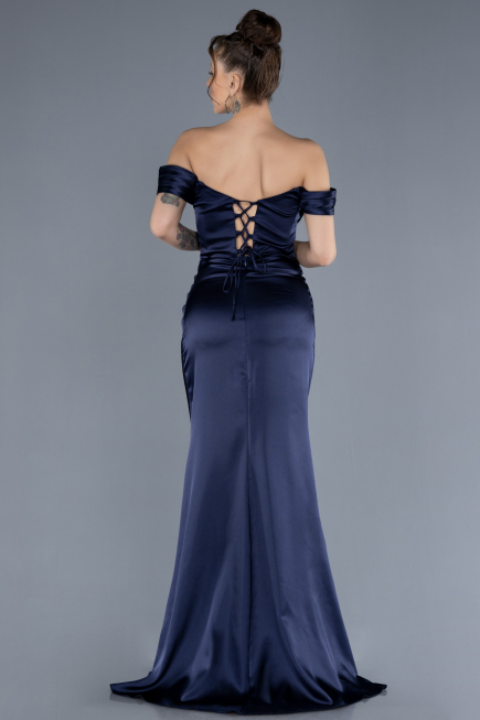 Abschlusskleid Lang Satin Marineblau ABU4582