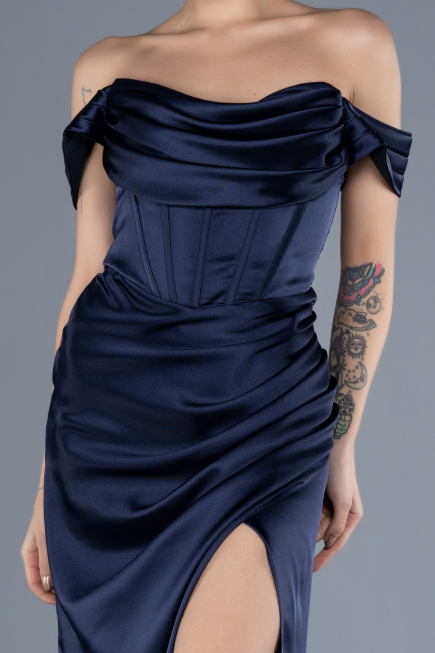 Abschlusskleid Lang Satin Marineblau ABU4582