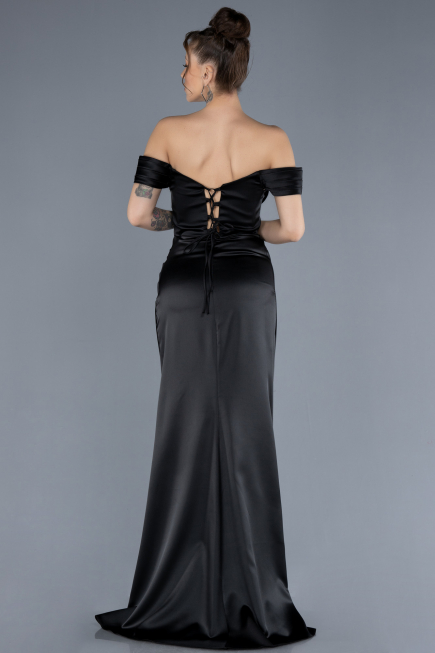 Abschlusskleid Lang Satin Schwarz ABU4582