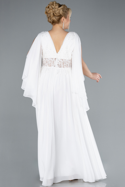 Abendgarderobe in Großen Größen Lang Chiffon Weiß ABU4638
