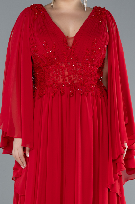 Abendgarderobe in Großen Größen Lang Chiffon Rot ABU4638