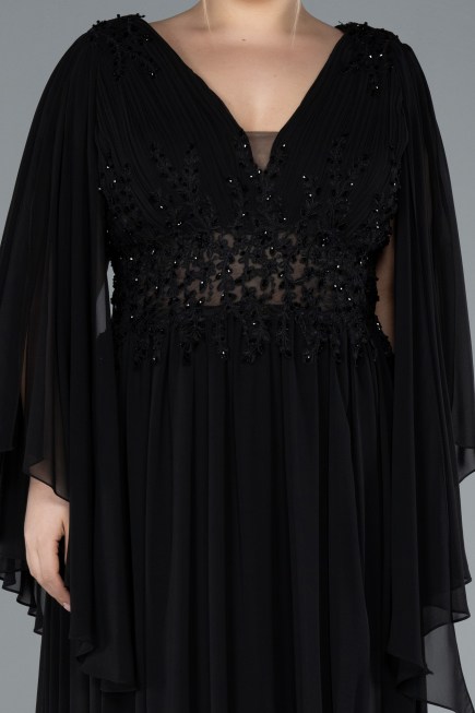 Abendgarderobe in Großen Größen Lang Chiffon Schwarz ABU4638
