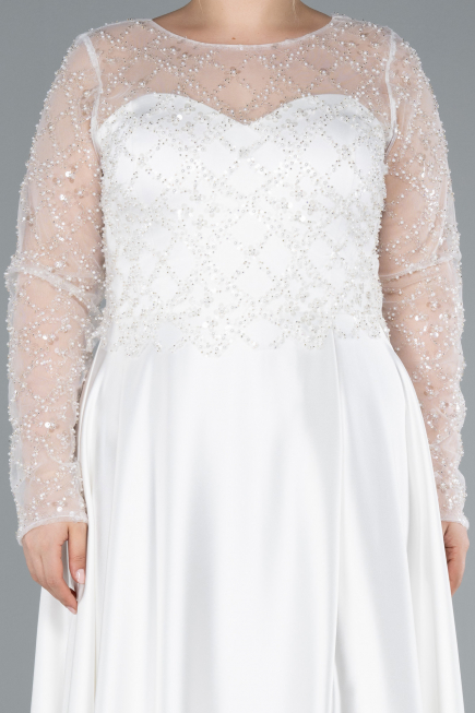 Brautkleid In Übergröße Lang Satin Weiß ABU4639