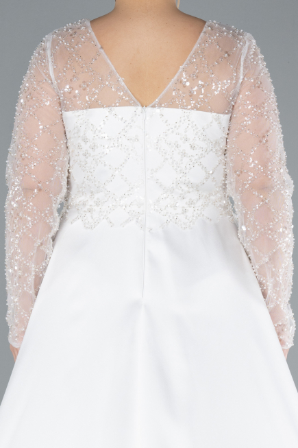 Brautkleid In Übergröße Lang Satin Weiß ABU4639
