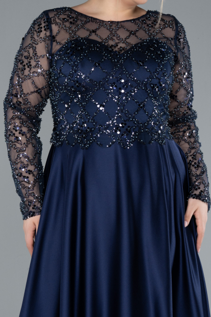 Brautkleid In Übergröße Lang Satin Marineblau ABU4639