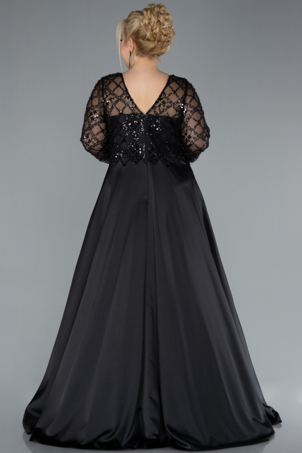 Brautkleid In Übergröße Lang Satin Schwarz ABU4639