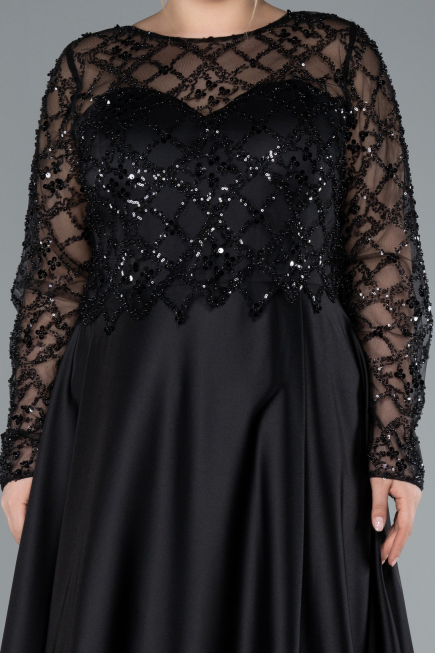 Brautkleid In Übergröße Lang Satin Schwarz ABU4639