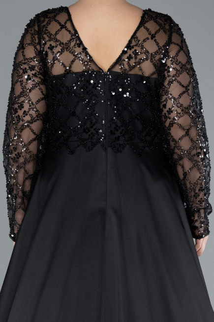 Brautkleid In Übergröße Lang Satin Schwarz ABU4639