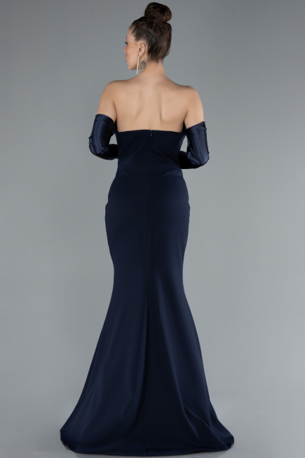 Abendkleid im Meerjungfrau-Stil Lang Marineblau ABU4637