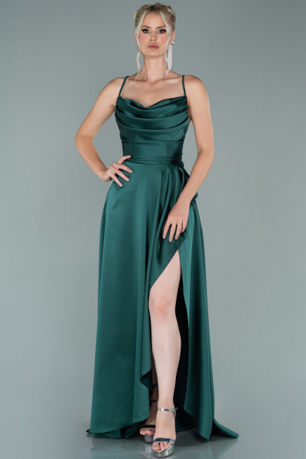 Smaragdgrün Abendkleid Satin Lang ABU1843