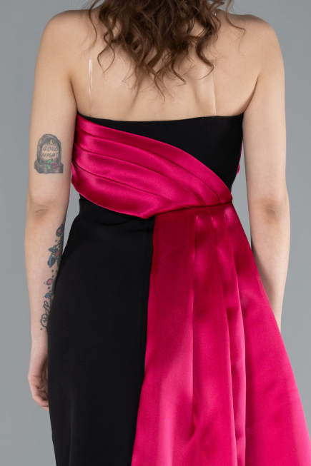 Abendkleid Lang Fuchsie-Schwarz ABU4690