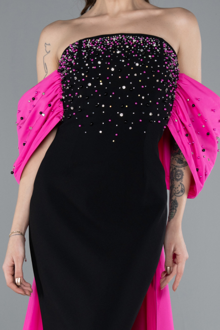 Abendkleid Lang Fuchsie-Schwarz ABU4701
