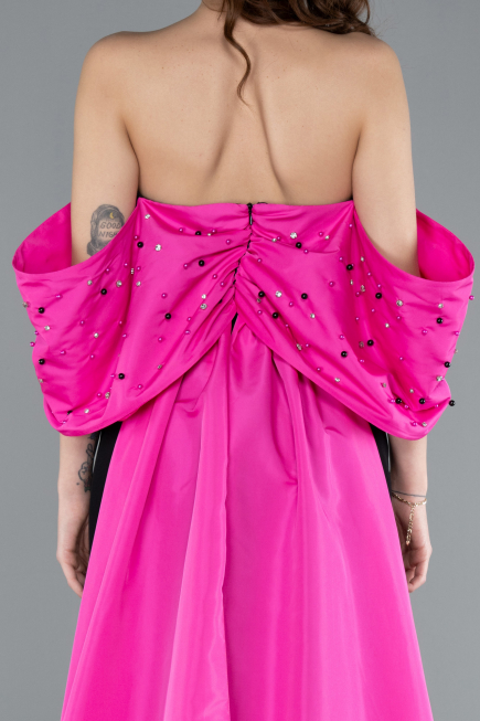 Abendkleid Lang Fuchsie-Schwarz ABU4701