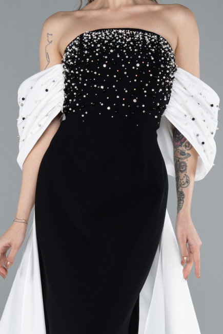 Abendkleid Lang Schwarz-Weiß ABU4701