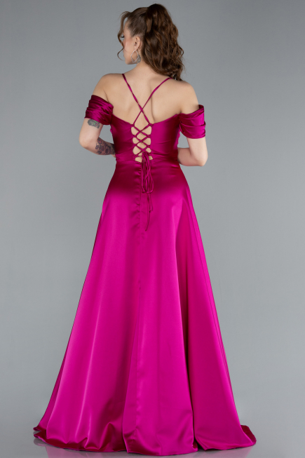 Abschlusskleid Lang Satin Fuchsie ABU4703