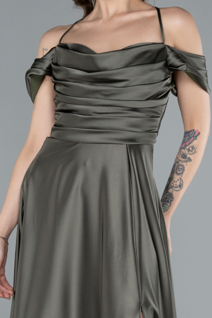 Abschlusskleid Lang Satin Khaki ABU4703
