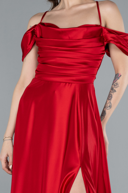 Abschlusskleid Lang Satin Rot ABU4703