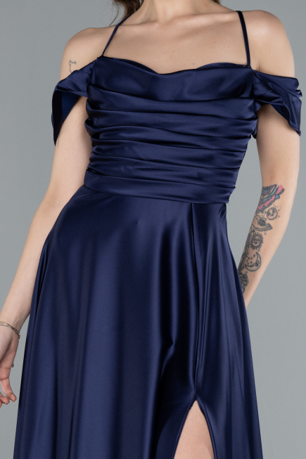 Abschlusskleid Lang Satin Marineblau ABU4703